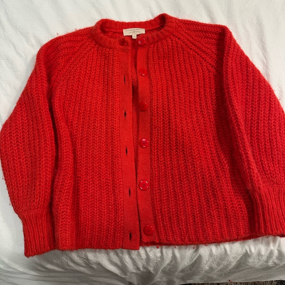 Sezane Red Ribbed Knit Cardigan Sweater